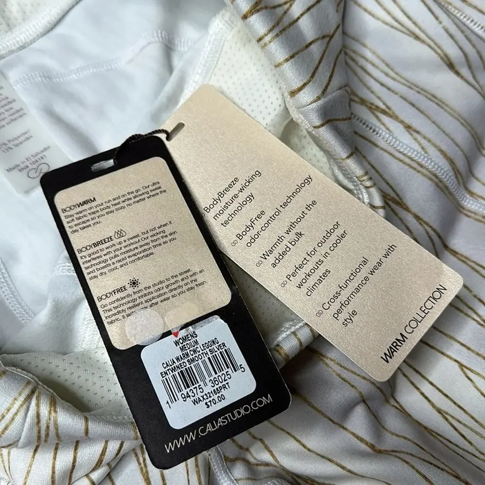 CALIA by Carrie Underwood White and Gold Leggings Warm Collection Pockets Ankle